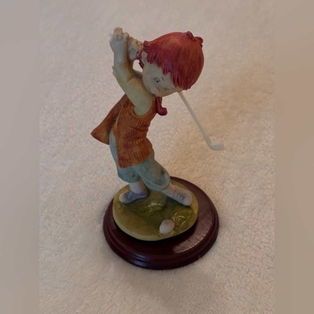 Charming Golfing Child Figurine - Multicolor